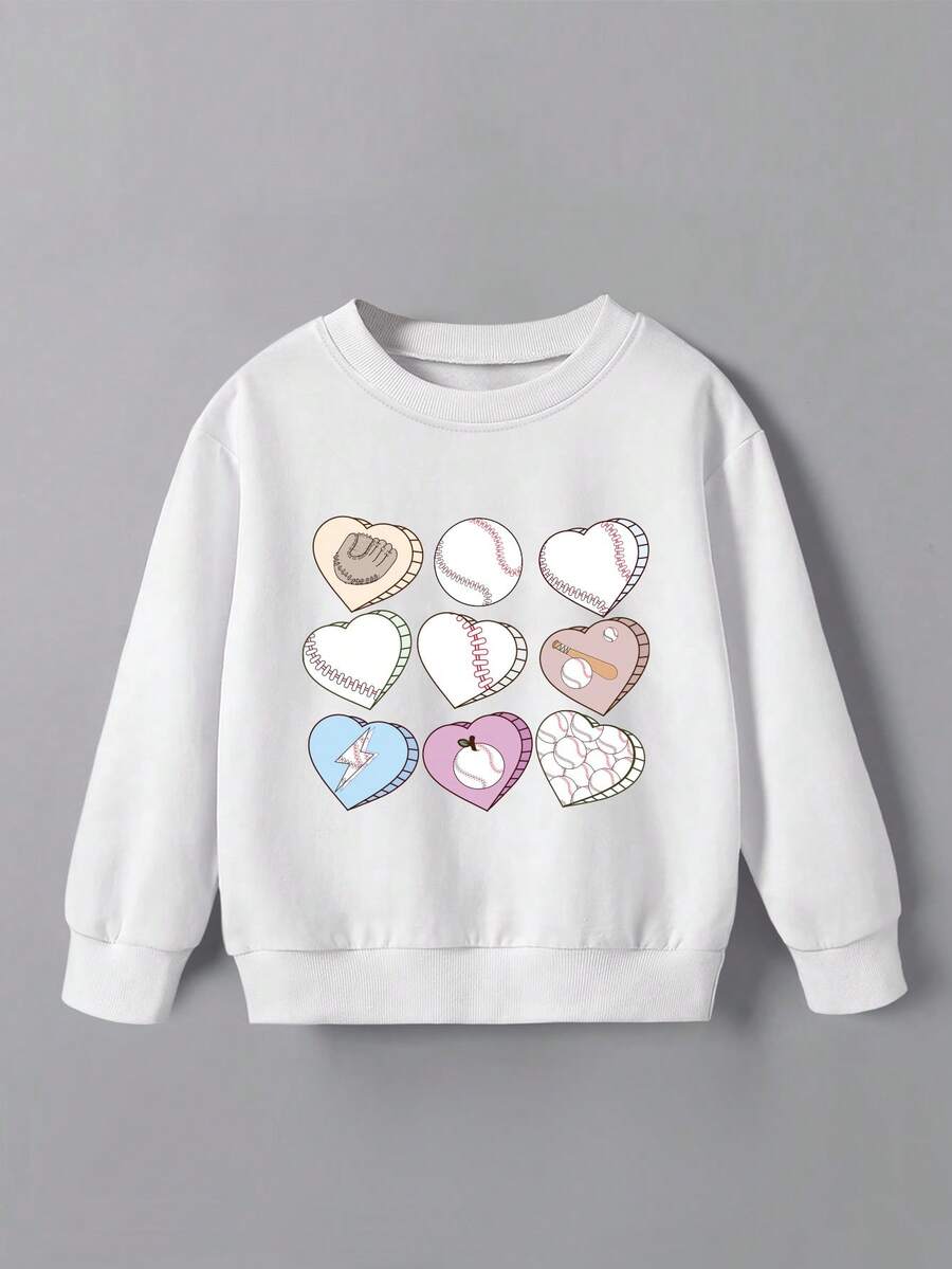 女童長袖愛心印花保暖毛衣，秋冬季 - 白色 - 查看 1