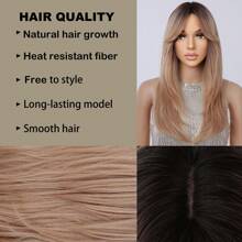 蜜色浅棕色分层渐变长直发 22 英寸带帘式刘海合成假发，适合女性日常使用派对度假节日自然浪漫优雅朴素简约休闲万圣节圣诞节角色扮演耐热假发 - 彩色 - 查看 7