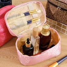 Letter Detail Cosmetic Organizer, Versatile Travel Toiletry Bag Makeup Box With Handle - Blue - View 6