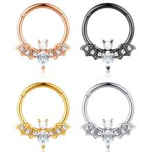1Pc 16G Fashion Bat  Septum Nose Ring For Women Men,Stainless Steel Hoop Cartilage Daith Helix Rook Tragus Earrings,Hinged Clicker Rings Septum Nose Piercing Jewelry,Suitable For Everyday Parties Wear - 1pc-white Wings - View 2