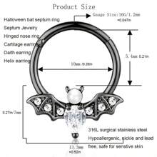 1Pc 16G Fashion Bat  Septum Nose Ring For Women Men,Stainless Steel Hoop Cartilage Daith Helix Rook Tragus Earrings,Hinged Clicker Rings Septum Nose Piercing Jewelry,Suitable For Everyday Parties Wear - 1pc-white Wings - View 4