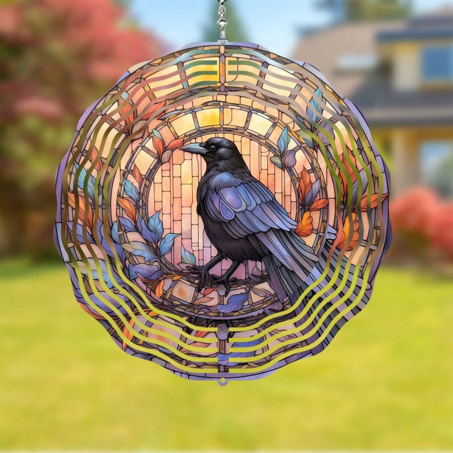 1 件烏鴉風力旋轉器 3d 金屬懸掛烏鴉鳥風力旋轉器庭院藝術鳥花園裝飾品春季裝飾漸變色花園旋轉器禮品工藝品裝飾品動感懸掛捕風器適用於室內室外窗戶裝飾 - 烏鴉1 - 查看 1