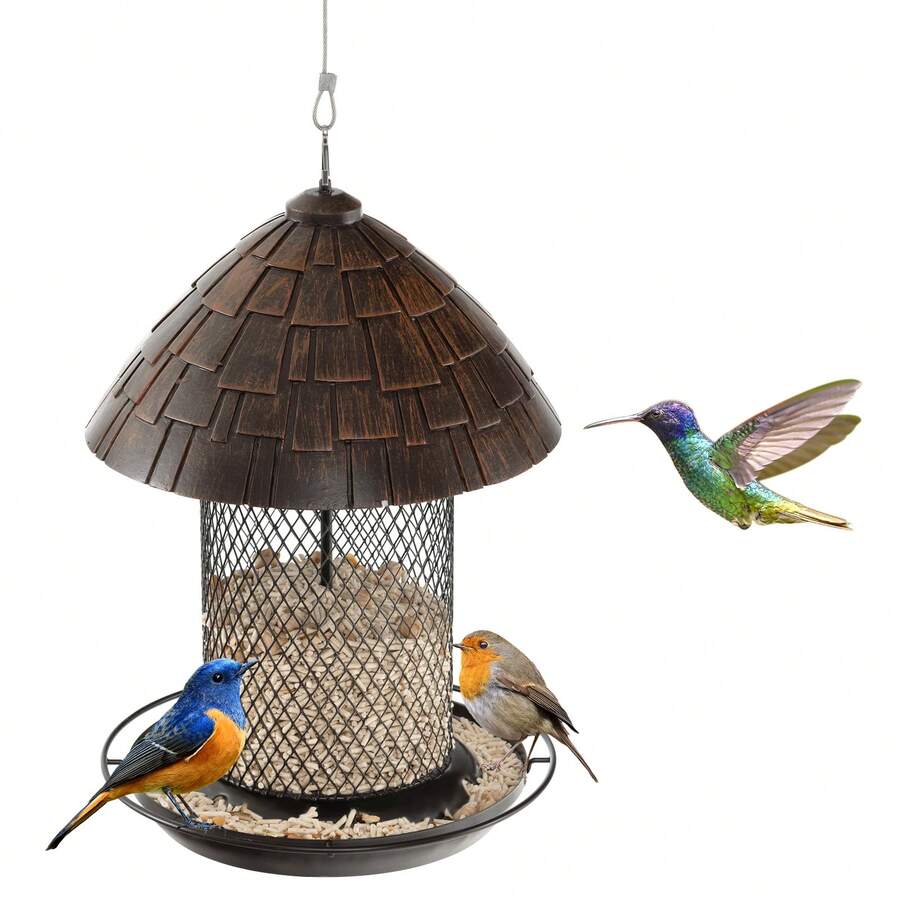 Squirrel-Proof Metal Wild Bird Feeder With Perch And Drain Holes - 自然的 - 查看 1