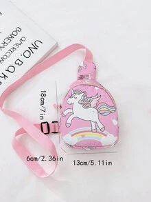 Kids' Cute Cartoon Dinosaur & Unicorn Chest Bag, Cool Fashionable Crossbody Purse For Coins & Daily Use - Pink - View 3