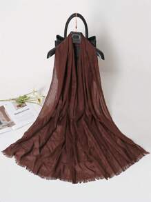 新款時尚歐美風格純色圍巾、披巾、短流蘇圍巾-女士款 - 咖啡棕 - 查看 1