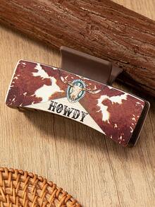 1 Pc PU Leather Western Cowhide Print Turquoise Stone Cowgirl Howdy MAMA Hair Claw Clip , Hair Accessories Gift For MUM, Mother'S Day Presents, Valentine'S Day Gift For Wife Girlfriend - Multicolor - View 12