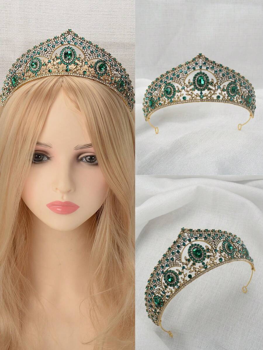 1pc Women Colorful Rhinestone Crown, Bridal Headpiece - Multicolor - View 1