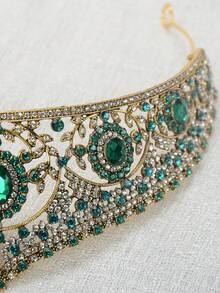 1pc Women Colorful Rhinestone Crown, Bridal Headpiece - Multicolor - View 8