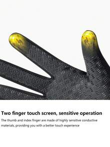 1對男女戶外運動手套,帶觸摸屏功能,防水防風防滑,適用於冬季 - 黑色 - 查看 4