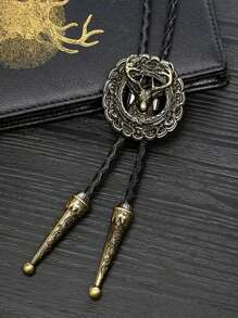 1件男士3d博洛領帶,牛仔西部女孩皮繩鋅合金頸帶 - 銀色 - 查看 4