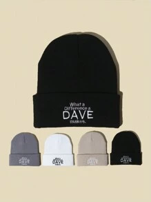 1 件繡花純色針織帽女式搭配護耳情侶款 Ins 風格防寒帽 - 灰色 - 查看 1