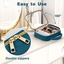 2 Packs Transparent Travel Makeup Bag, TSA Approved Toiletry Bag, Clear Makeup Bags With Handles, Quart Size Clear Toiletry Bags, Double-Layer PVC Clear Cosmetic Bags For Women And Men, Carry On Airport Airline Compliant Bag - Teal Blue - View 3