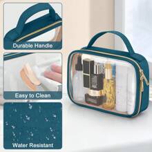 2 Packs Transparent Travel Makeup Bag, TSA Approved Toiletry Bag, Clear Makeup Bags With Handles, Quart Size Clear Toiletry Bags, Double-Layer PVC Clear Cosmetic Bags For Women And Men, Carry On Airport Airline Compliant Bag - Teal Blue - View 4