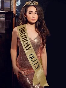 1個時尚生日皇冠肩帶套裝 生日女孩皇后派對腰帶 水晶皇冠 - BIRTHDAY GIRL香檳金套裝 - 查看 11