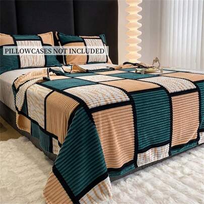 1pc Minimalist Stripe & Grid & Patchwork & Print Blanket Soft Cozy Bedspread Or Shawl Suitable For Living Room And Bedroom Furniture Decoration