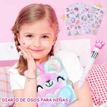 Diario Infantil con Cerradura, libretas bonitas para niña, Libretas kawaii, Diario secreto de peluche con cerradura, cuadernos bonitos, Diario difuso teñido anudado para niñas, cuadernos de papelería - Multicolor - Ver 3