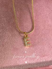 Ficcino Mini English Letter Gold Plated & Cubic Zirconia Inlay First Letter Pendant Necklace Women's Daily Wear Snake Chain Collarbone Chain Holiday Anniversary Gift With Box - Letter Necklace - View 23