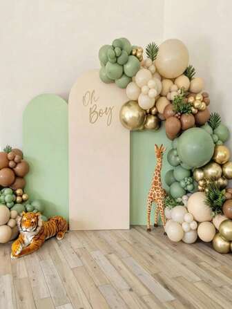 163pcs Green Beige Golden Balloon Garland Arch Kit Baby Shower Boy Kids Jungle Theme Birthday Party Decorations Christening Wedding Balloons Set