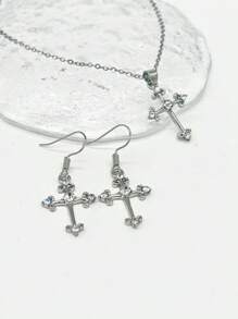 3入組時尚鋅合金設計項鍊和耳環套裝 - 銀色 - 查看 1