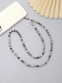 1pc Black & White Simple Design Clay Bead Cell Phone Strap - Black and White - View 3
