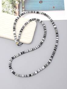 1pc Black & White Simple Design Clay Bead Cell Phone Strap - Black and White - View 4
