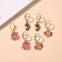 1對不尋常設計的可愛卡通海馬、魚、章魚不鏽鋼和油滴兒童耳環 - 彩色 - 查看 7