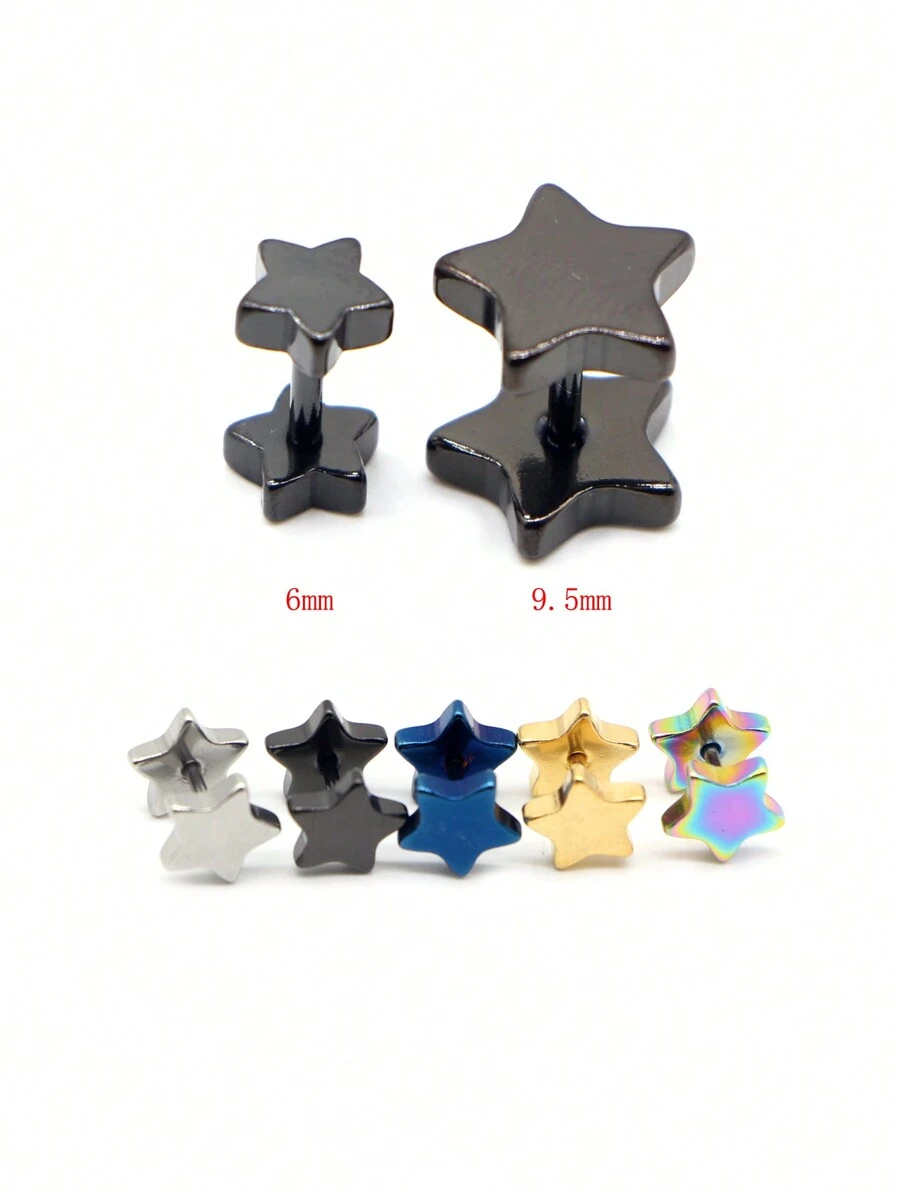 2 Thời trang Không giới tính Thép không gỉ Barbell Đinh tán tai Cổ điển Năm cánh Ngôi sao Hoa tai Đinh ốc Trở lại Xỏ lỗ tai Đồ trang sức - Hoa tai - Xem 1