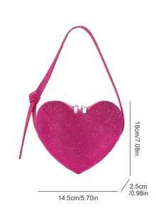 适合情人节的时尚心形手提包，配有明亮的水钻和链条，适合优雅情人节派对的单肩包 - 黑色 - 查看 6