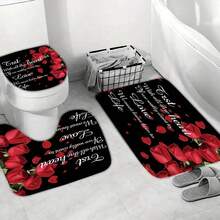 1入組卡通情人節主題淋浴簾,由聚酯纖維製成,並帶有12個掛鉤,防水聚酯纖維。另外還包括一個柔軟吸水防滑浴室墊,適用於家用 - 紅色 - 查看 3