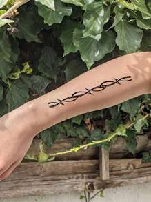 1pc Tattoo Sticker With Chain, Thorn, Anklet & Bracelet Pattern - Black - View 4