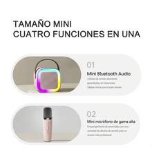 Altavoz Bluetooth LED con dos micrófonos para cantar y múltiples funciones de conectividad auxiliar - Rosa - Ver 6