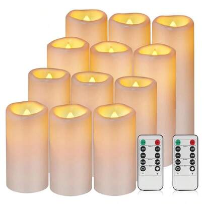 4/12pcs Waterproof LED Candles With Remote Control And Timer, Flickering Flameless Pillar Candles Battery Operated, Ideal For Wedding, Halloween, Christmas, Valentine's Day, Dining Table, Party, Home Decor, 4 Sizes