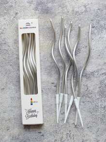 6入組彎曲蛋糕蠟燭,附嬰兒派對性別揭曉紙杯用於蛋糕裝飾,婚禮派對用品 - 銀色 - 查看 1