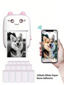 小型便攜式照片印表機,帶有15捲熱敏紙的考題印表機,適用於qr碼、照片、待辦事項清單等,每日點子表達印刷,也適用於辦公室 - 粉色 - 查看 2