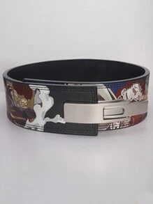 1入組男士時尚印花和卡通人物設計快速扣釦提重束腰帶/ 為舉重運動員和力量舉運動員設計的專業訓練保護腰帶/ 男女死舉訓練之重任舉重支撐腰帶 - 黑色 - 查看 7