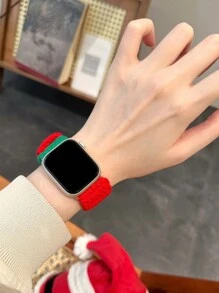 1個編織羊毛手表錶帶,與9/8/7/6/5/4/3/2/1 Se手表兼容,紅色和綠色混合手編蘋果智能手表帶,可愛,適合冬季溫暖,創意風格,提供多種顏色,適合作為婚禮,新年和情人節的禮物,適合38mm、40mm、41mm、42mm、44mm手錶 - 彩色 - 查看 7