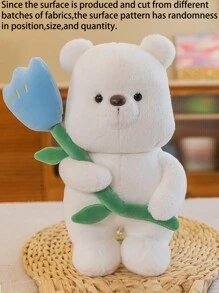 1入新品來襲泰迪熊拿著鬱金香花束毛絨玩具,節日禮物,家庭裝飾 - 藍色 - 查看 1