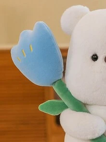 1入新品來襲泰迪熊拿著鬱金香花束毛絨玩具,節日禮物,家庭裝飾 - 藍色 - 查看 3