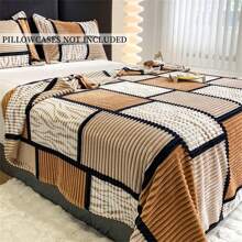 1入簡約條紋&格子&印花柔軟暖和被子,床和沙發多功能使用,適用於客廳和臥室家具裝飾