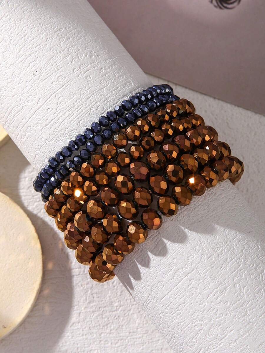 7pcs/Set Bohemian Crystal Beaded Bracelets, & Versatile For Daily Wear (Bead Quantity May Vary Per Length) - Multicolor - View 1