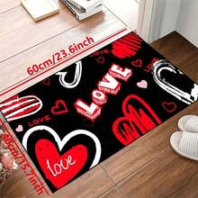 1pc Modern Crystal Velvet Living Room Sofa Coffee Table Rug, Bedroom Cloakroom Decorative Carpet, Water-Absorbing Non-Slip Rug(Random Color) - Romantic Love Elements - View 3