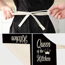 1入組亞麻公主和皇后皇冠圖案帶文字印花的廚房圍裙 - 黑色 - 查看 5