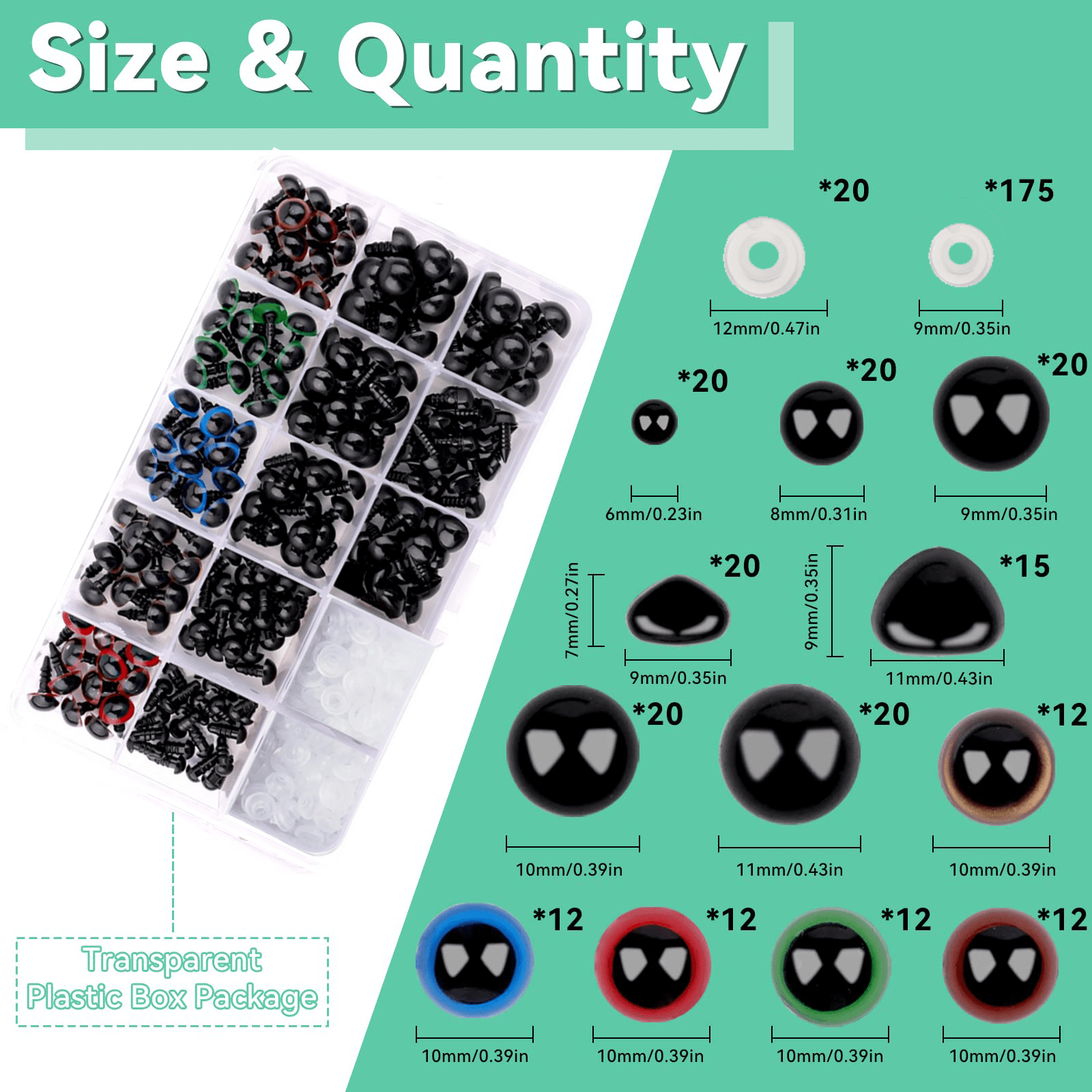 195pcs Safety Eyes And Noses With Washers Craft Doll Eyes And Teddy