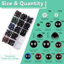 195 chiếc mắt và mũi màu đen có vòng đệm thủ công cho búp bê và phụ kiện mũi gấu bông mắt nhựa Amigurumi cho đồ thủ công mắt thú vui tự làm cho gấu (nhiều kích cỡ, màu gioăng ngẫu nhiên) - Nhiều màu - Xem 3