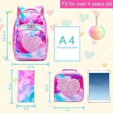 3pcs/Set Girls' Backpack With Starry Sky Print & Unicorn Pattern, Including Lunch Box And Pencil Case For Elementary School Students - Pink - View 3