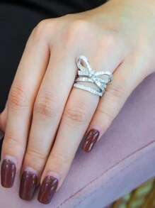 1pc Luxury Bow Design Ring For Women's Wedding Jewelry Fashion Wedding Ring Shining  Ring - Silver - View 2