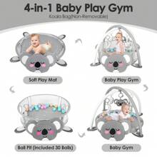 4-In-1 Baby Play Mat Baby Gym,Tummy Time Mat For Floor Activity Gym Ball Pit Including 30 Balls With 5 Infant Learning Sensory Baby Toys For Newborn Toddler To Develop Motor Cognition Boy & Girl Spring Halloween Gifts - Grey - View 5