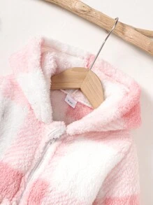幼兒女孩柔軟舒適格紋連帽外套附配件袋,適合休閒、日常和度假穿著 - 彩色 - 查看 2