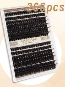 266pcs D Curl Sanishi Lashes, 80pcs & 100pcs Eyelash Fans For DIY Eyelash Extensions, Lush & Long Fluffy Cluster Fake Lashes, 10-16mm - D - View 4