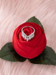 1pc Fashionable Elegant & Luxurious Wedding Banquet Style Crown Shaped Ring With Zirconia In Rose Jewelry Box. Ideal Gift For Girlfriend, Wife, Romantic Occasions, Engagement Or Proposal Jewelry - Silver - View 2